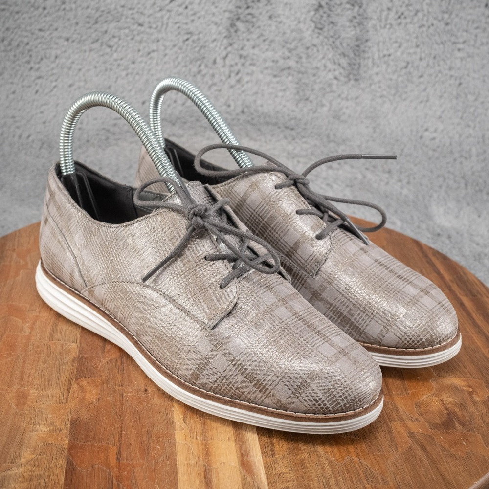 Cole Haan Women's Original Grand Oxford Shoes 6.5 Plaid Gray Lace Up W23037